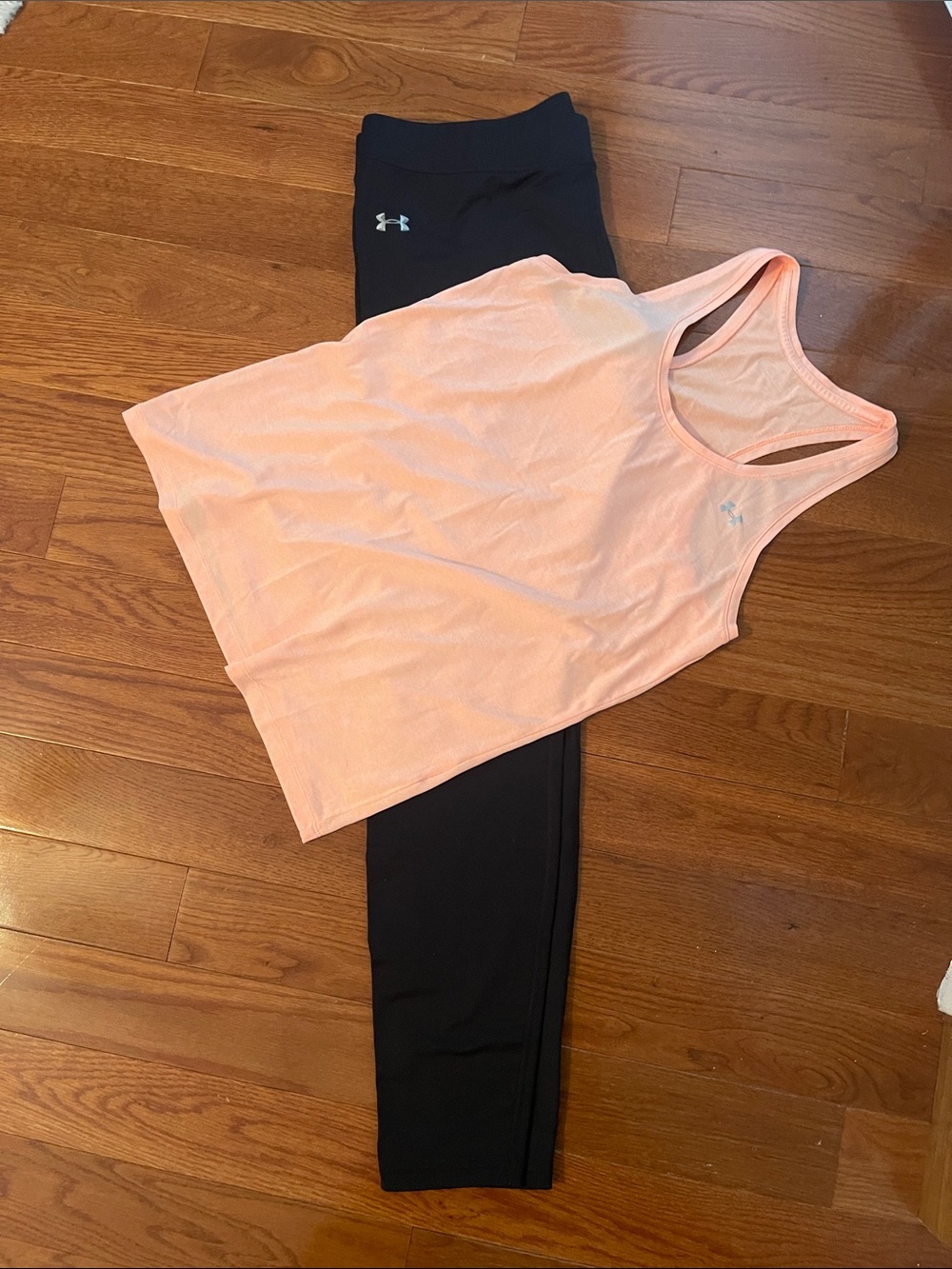 Under Armour Peach Racerback Tank with Black Leggings